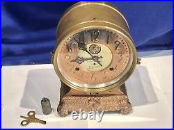 Vintage Antique USA Seth Thomas Automatic Long Alarm Key Wound Brass Clock