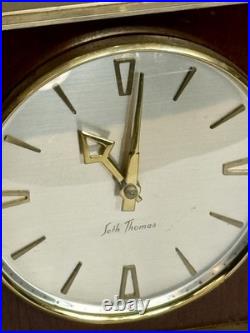Vintage MCM SETH THOMAS CHIMING 1950's-60's BRASS WALNUT MODERN CLOCK RUNNING Vintage MCM SETH THOMAS CHIMING 1950's-60's BRASS WALNUT MODERN CLOCK RUNNING