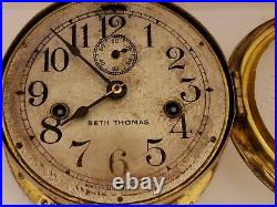 Vintage SETH THOMAS WWI Brass Marine Ship Deck Clock with Double Spring Movement