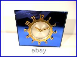 Vintage Seth Thomas 1930s Mirror Blue Glass Art Deco 8 Day Clock Beautiful