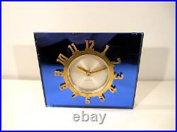 Vintage Seth Thomas 1930s Mirror Blue Glass Art Deco 8 Day Clock Beautiful