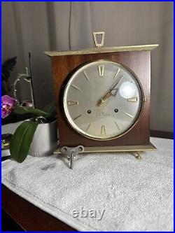 Vintage Seth Thomas 8 Day Mantel Clock Wooden Case Brass with KEY Works Perfect