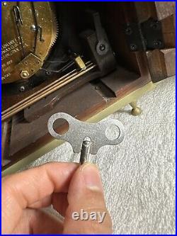 Vintage Seth Thomas 8 Day Mantel Clock Wooden Case Brass with KEY Works Perfect