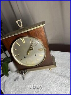 Vintage Seth Thomas 8 Day Mantel Clock Wooden Case Brass with KEY Works Perfect