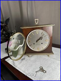 Vintage Seth Thomas 8 Day Mantel Clock Wooden Case Brass with KEY Works Perfect