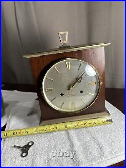 Vintage Seth Thomas 8 Day Mantel Clock Wooden Case Brass with KEY Works Perfect