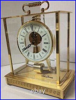Vintage Seth Thomas Brass Glass Skeleton Carriage Mantel Clock #0792 W. Germany