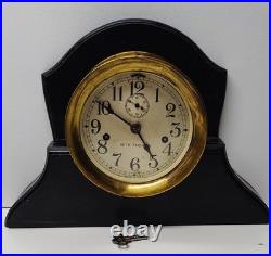 Vintage Seth Thomas Brass Maritime Ships Clock Time Only With Base And Key Runs