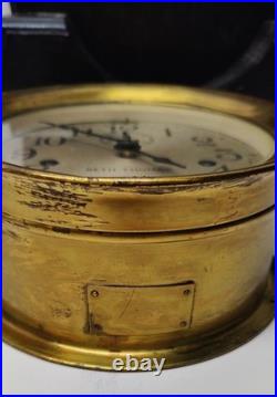 Vintage Seth Thomas Brass Maritime Ships Clock Time Only With Base And Key Runs