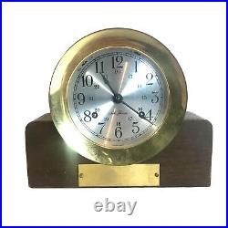 Vintage Seth Thomas Brass Ship Clock On Wood Base 8W X 7T With Key Vintage Seth Thomas Brass Ship Clock On Wood Base 8W X 7T With Key