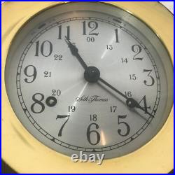 Vintage Seth Thomas Brass Ship Clock On Wood Base 8W X 7T With Key Vintage Seth Thomas Brass Ship Clock On Wood Base 8W X 7T With Key