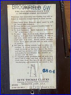 Vintage Seth Thomas Brookfield 6W Banjo Pendulum Wall Clock E899-159 With Key