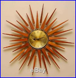 Vintage Seth Thomas Clock MID Century Modern Starflower Starburst Teak Walnut