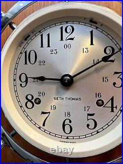 Vintage Seth Thomas Corsair Nickel Plated Ship Bell Clock Ships Wheel Helmsman