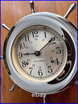 Vintage Seth Thomas Corsair Nickel Plated Ship Bell Clock Ships Wheel Helmsman Vintage Seth Thomas Corsair Nickel Plated Ship Bell Clock Ships Wheel Helmsman