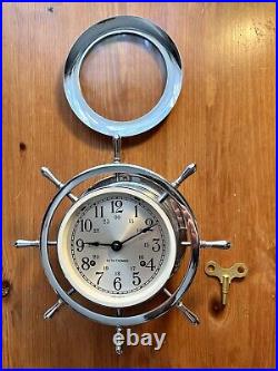 Vintage Seth Thomas Corsair Nickel Plated Ship Bell Clock Ships Wheel Helmsman Vintage Seth Thomas Corsair Nickel Plated Ship Bell Clock Ships Wheel Helmsman