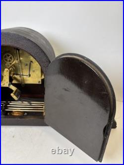 Vintage Seth Thomas Dark Wooden Tambor Mantle Clock Works, 5 Chime Bars