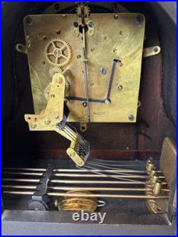 Vintage Seth Thomas Dark Wooden Tambor Mantle Clock Works, 5 Chime Bars