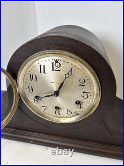 Vintage Seth Thomas Dark Wooden Tambor Mantle Clock Works, 5 Chime Bars