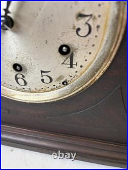 Vintage Seth Thomas Dark Wooden Tambor Mantle Clock Works, 5 Chime Bars
