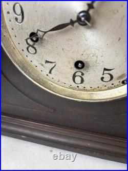 Vintage Seth Thomas Dark Wooden Tambor Mantle Clock Works, 5 Chime Bars