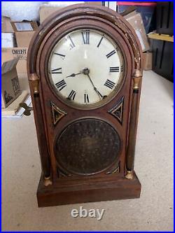 Vintage Seth Thomas Eight Day Mantel Clock Stained Glass 17 Tall 1800s Wind Up