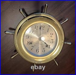 Vintage Seth Thomas Helmsman Ship's Wheel Brass Mechanical Clock withKey E537-001