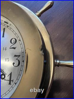 Vintage Seth Thomas Helmsman Ship's Wheel Brass Mechanical Clock withKey E537-001