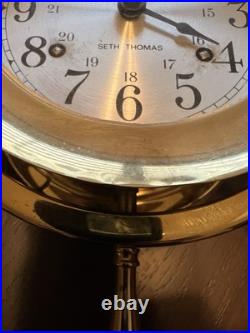Vintage Seth Thomas Helmsman Ship's Wheel Brass Mechanical Clock withKey E537-001