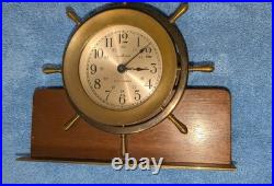 Vintage Seth Thomas Helmsman Ship's Wheel Clock Brass/Wood