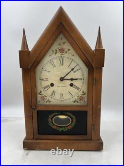 Vintage Seth Thomas Mantel Clock Steeple Wood Case German Movement Shelf Decor