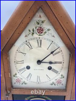Vintage Seth Thomas Mantel Clock Steeple Wood Case German Movement Shelf Decor