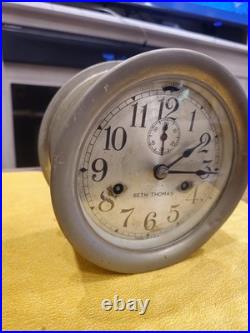 Vintage Seth Thomas Marine / Ship's Bell Clock Brass Case with key