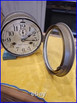 Vintage Seth Thomas Marine / Ship's Bell Clock Brass Case with key