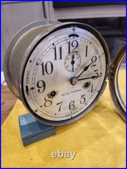Vintage Seth Thomas Marine / Ship's Bell Clock Brass Case with key