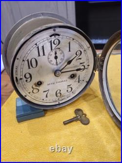 Vintage Seth Thomas Marine / Ship's Bell Clock Brass Case with key