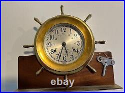 Vintage Seth Thomas Ships Wheel Brass Mantel Clock Helmsman with Key Works