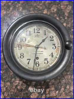 Vintage Seth Thomas US MARITIME COMMISSION Clock in Metal Case Wind-up Key