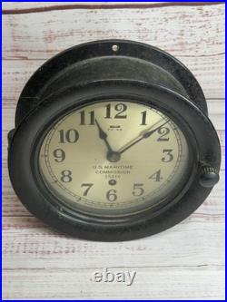 Vintage Seth Thomas US MARITIME COMMISSION Clock in Wood Case 1944 Made In USA