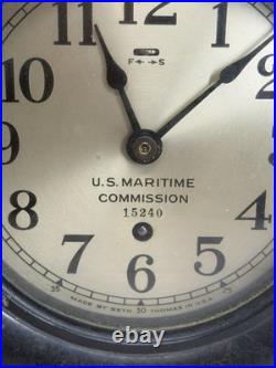 Vintage Seth Thomas US MARITIME COMMISSION Clock in Wood Case 1944 Made In USA