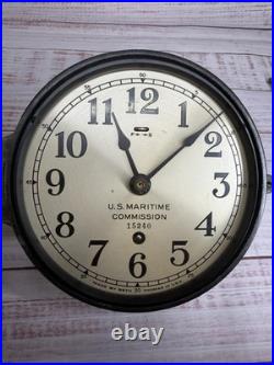 Vintage Seth Thomas US MARITIME COMMISSION Clock in Wood Case 1944 Made In USA