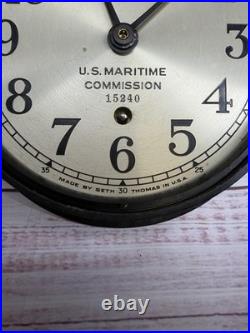 Vintage Seth Thomas US MARITIME COMMISSION Clock in Wood Case 1944 Made In USA