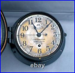 Vintage Seth Thomas US MARITIME COMMISSION Clock in Wood Case Wind-up Key