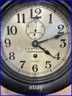 Vintage Seth Thomas WWII US MARITIME COMMISSION Clock in Bakelite Case- No Key