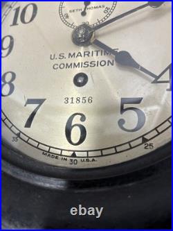 Vintage Seth Thomas WWII US MARITIME COMMISSION Clock in Bakelite Case- No Key