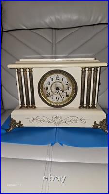 Vintage Seth Thomas White Adamantine Bronze 6 Column Mantle Clock (No Key) Vintage Seth Thomas White Adamantine Bronze 6 Column Mantle Clock (No Key)