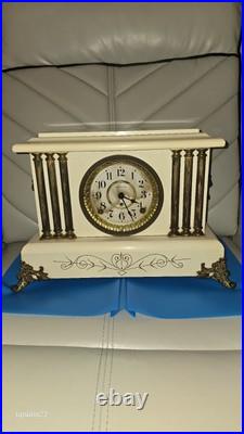 Vintage Seth Thomas White Adamantine Bronze 6 Column Mantle Clock (No Key) Vintage Seth Thomas White Adamantine Bronze 6 Column Mantle Clock (No Key)