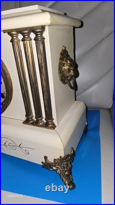 Vintage Seth Thomas White Adamantine Bronze 6 Column Mantle Clock (No Key) Vintage Seth Thomas White Adamantine Bronze 6 Column Mantle Clock (No Key)