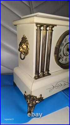 Vintage Seth Thomas White Adamantine Bronze 6 Column Mantle Clock (No Key) Vintage Seth Thomas White Adamantine Bronze 6 Column Mantle Clock (No Key)