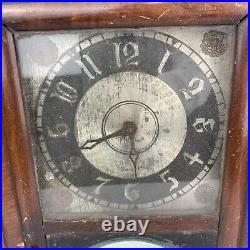Vintage Seth Thomas Wooden Housed Eight Day Spring Clock Painted Glass